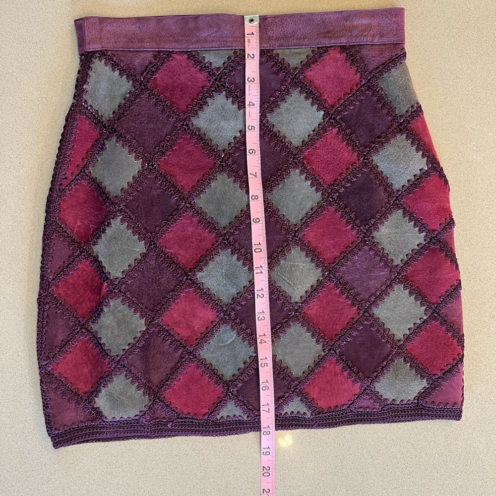 Vintage Lined Leather Crochet Patchwork Skirt in … - image 8